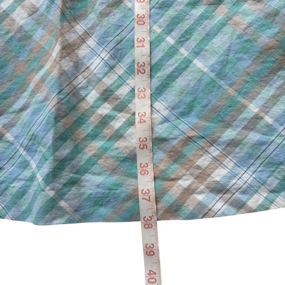 LL Bean Sleeveless A Line Dress Size 6 Madras Plaid Linen Cotton Blue Green Wrap - Picture 11 of 12